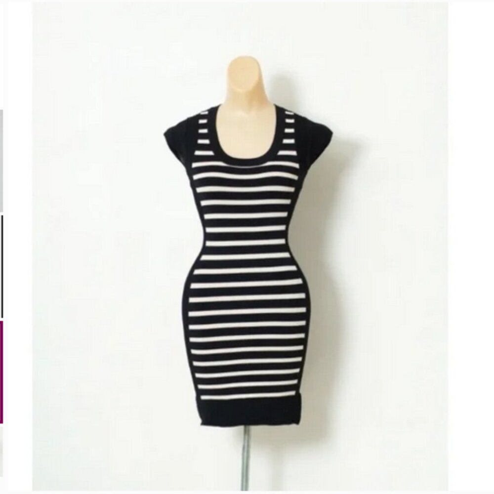French Connection Black Striped Bodycon Dress